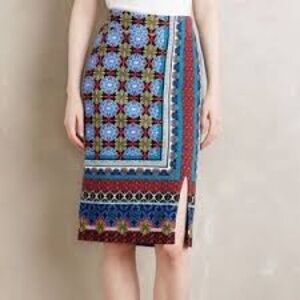 Maeve Anthropologie Tearoom Blue Patterned Skirt Sz S